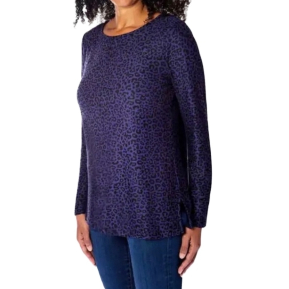 NWOT Mario Serrani Italy  Women's M  Long Sleeve  Purple  Leopard-print Top